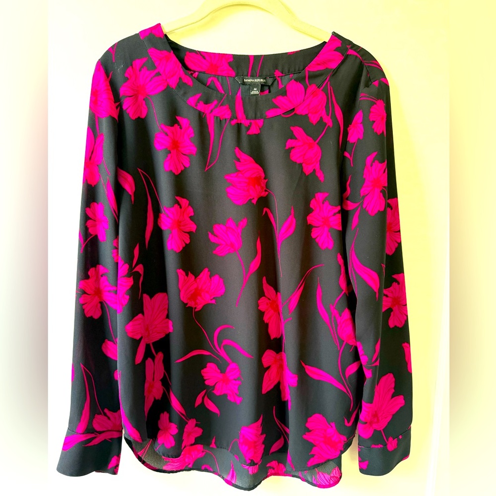 Banana Republic Floral Black and Pink Women's Top